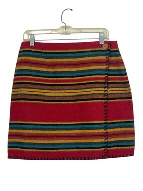 Vintage Limited Wool Southwest Serape Stripe Western Wrap Mini Skirt Size 11/12